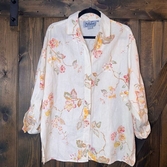 Vtg Jonathan Logan Floral Oversized Linen Shirt - Picture 1 of 3